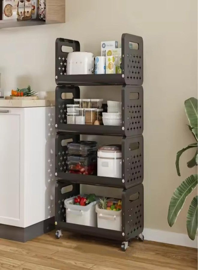 Lukzer 4-Tier Multipurpose Plastic Storage Rack with Wheels | Modular Detachable Organizer Shelf Trolley for Kitchen, Bathroom, Living Room, Office, Space-Saving Utility Rack (Black/27x49x98cm) CH-086 - Image 1